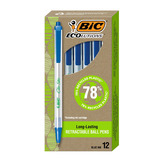 Ecolutions Clic Stic Ballpoint Pens, 78% Recycled Plastic, (1.0Mm), Blue, 12-Count