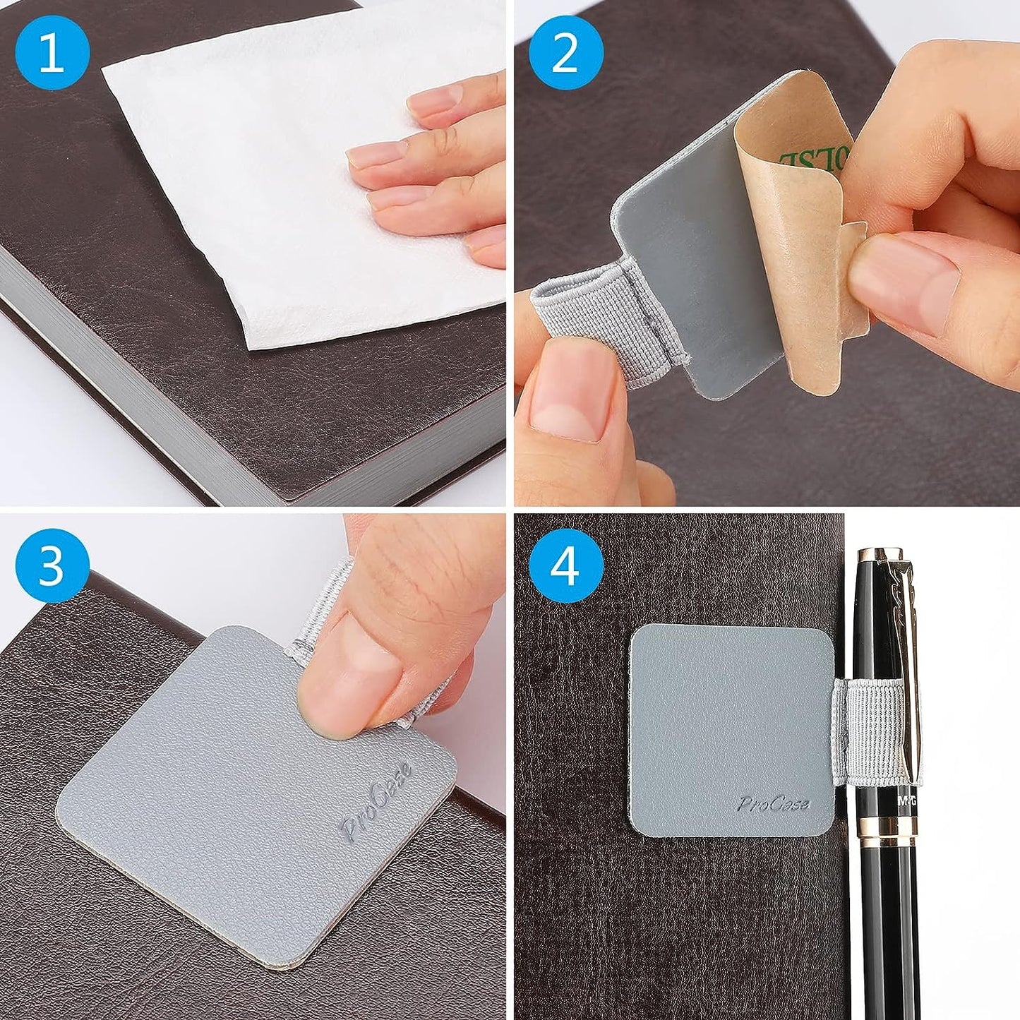 (5 Pack)  Pen Loop Holder for Notebooks Journals Planners Tablet Case, Self Adhesive Leather Pencil Holder with Elastic Loop for Pens, Apple Pencil, Stylus Pen -Assorted Colors