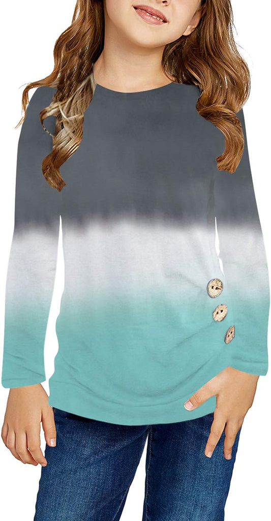 Girls Casual Tunic Tops Knot Front Long Sleeve Loose Soft Blouse T-Shirt Size 4-13