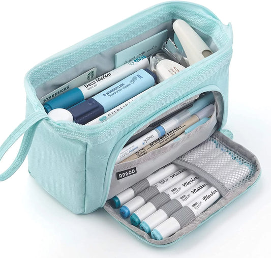 Large Capacity Pencil Case, Canvas, Blue