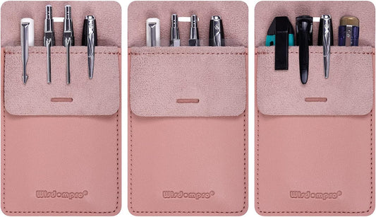 Pocket Protector, 3 Pack PU Leather Heavy Duty Pen Holder Pouch for Shirts, Lab Coats, Pants - Multi-Purpose - Holds Pens, Pointers, Pencils, and Notes - Pink