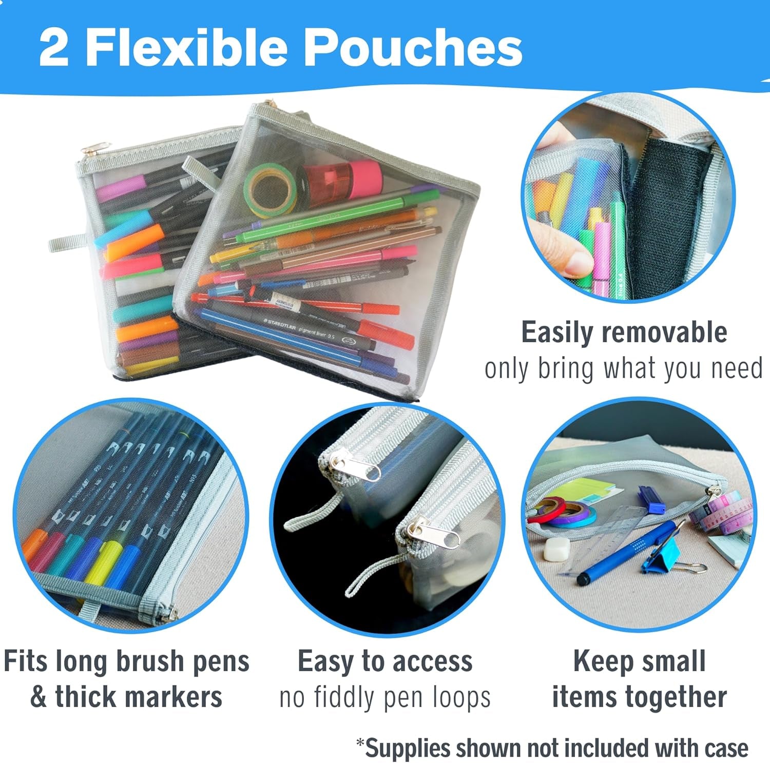 Journal Supplies Storage Case (Gray - Large) - Custom Travel Organizer Holder for B5 Planner, Pens, Journal Supplies and Accessories (Case Only - Supplies Not Included)