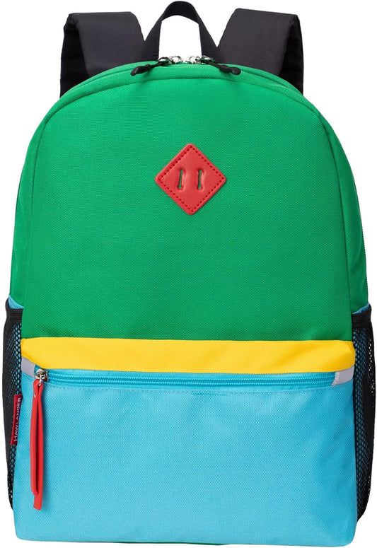 Little Kids Backpack for Boys Toddler School Bag Fits 3 to 6 Years Old, 15 Inch, Green Blue