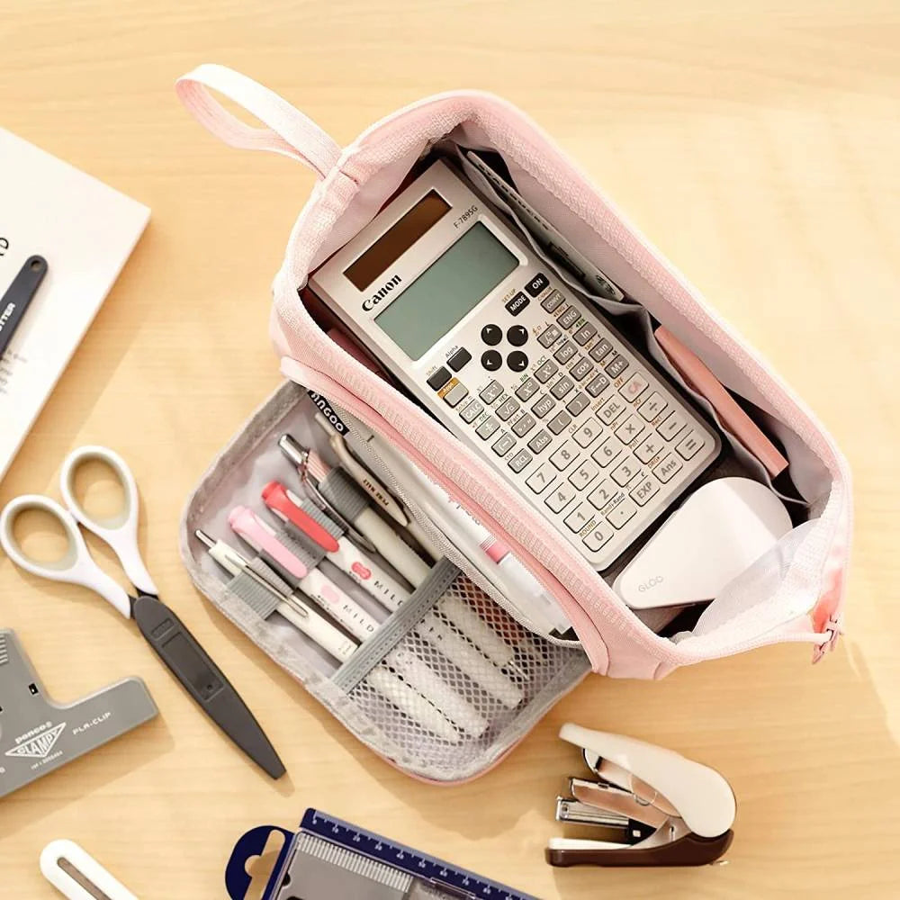 Pencil Case,Large Capacity Pencil Pouch Handheld Pen Bag,School Supplies for Teen Girls，Pink