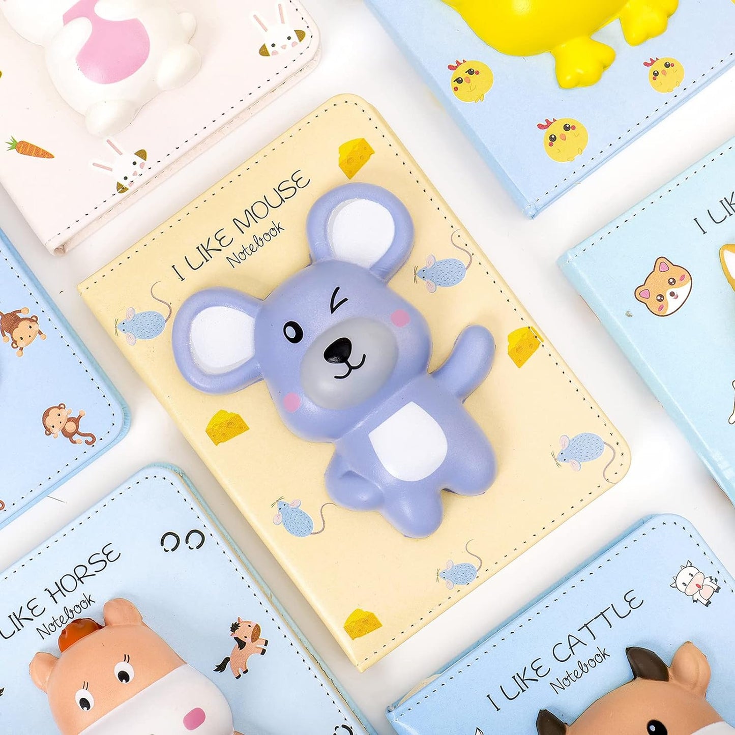 Notebook for Girls Notebooks with Squishy Animals Stress Relief Pen,Cute Decompression Journal for Women,Mouse Notebooks+One Pens