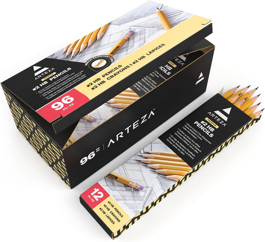 HB Pencils #2, Pack of 96 Wood-Cased Graphite Pre-Sharpened Pencils in Bulk, Office and School Supplies for Exams, Classrooms, Students