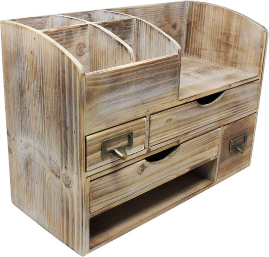 Large Adjustable Wooden Office Desk Organizer for Desktop, Tabletop, or Counter – Wood Storage Shelf Rack – for Office Supplies, Desk Accessories, or Mail - Barnwood (WO13)