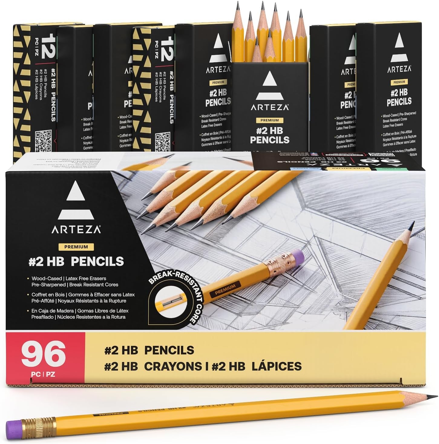 HB Pencils #2, Pack of 96 Wood-Cased Graphite Pre-Sharpened Pencils in Bulk, Office and School Supplies for Exams, Classrooms, Students