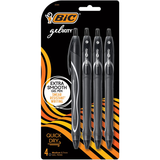 Gelocity Quick Dry Black Gel Pens, Medium Point (0.7Mm), 4-Count Pack