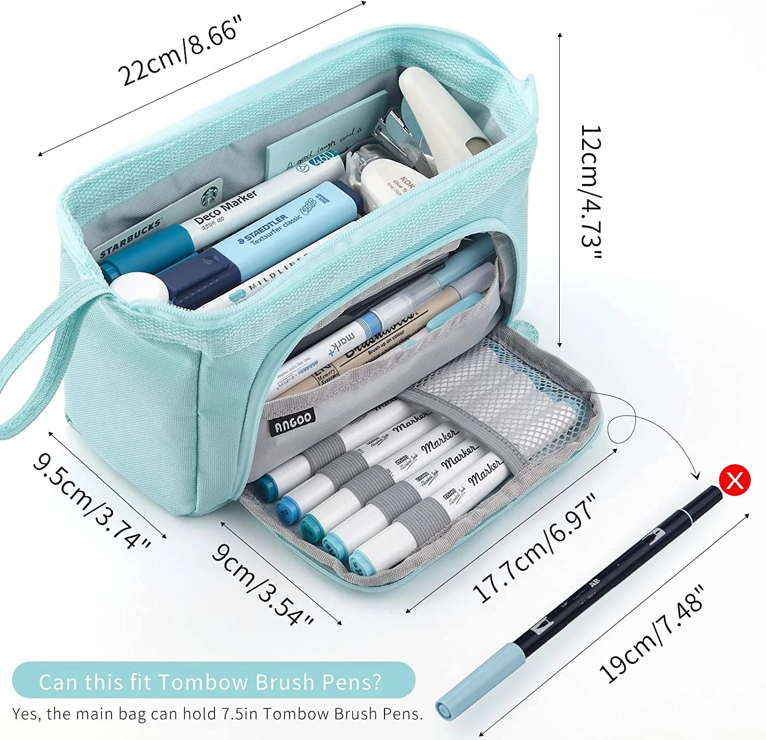 Large Capacity Pencil Case, Canvas, Blue