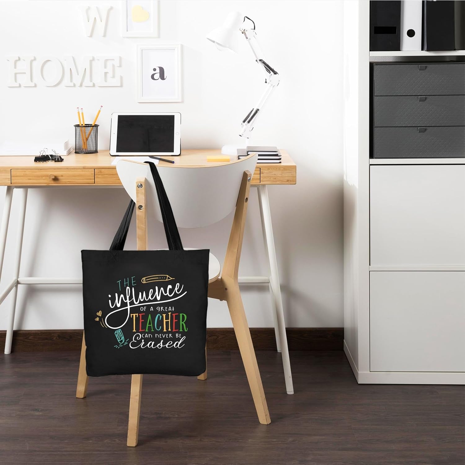 Teacher Gifts for Women Teacher Bag for Appreciation Week Valentines Day Birthday Graduation Christmas Thank You Black Cotton Canvas Tote Shoulder Bag with Interior Pocket