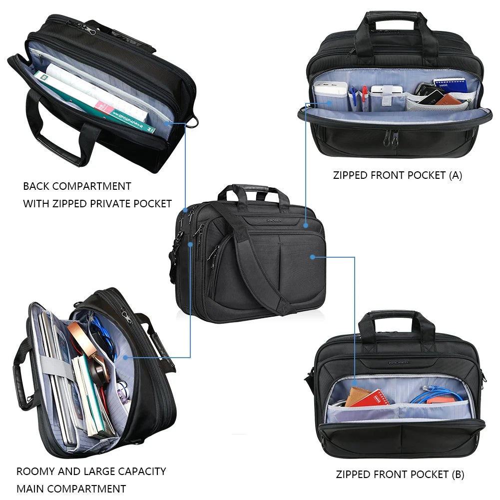 Laptop Bag for 17" Laptop Briefcase Water-Repellent Expandable Computer Bag Business Messenger Bag Shoulder Bag for School/Travel/Women/Men-Black