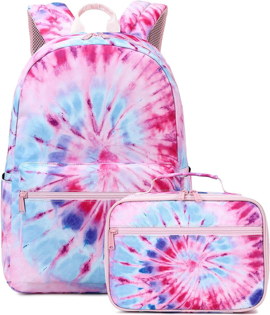 Lightweight Tie Dye School Backpacks for Teen Girls Backpack with Lunch Bag (B Tie Dye)