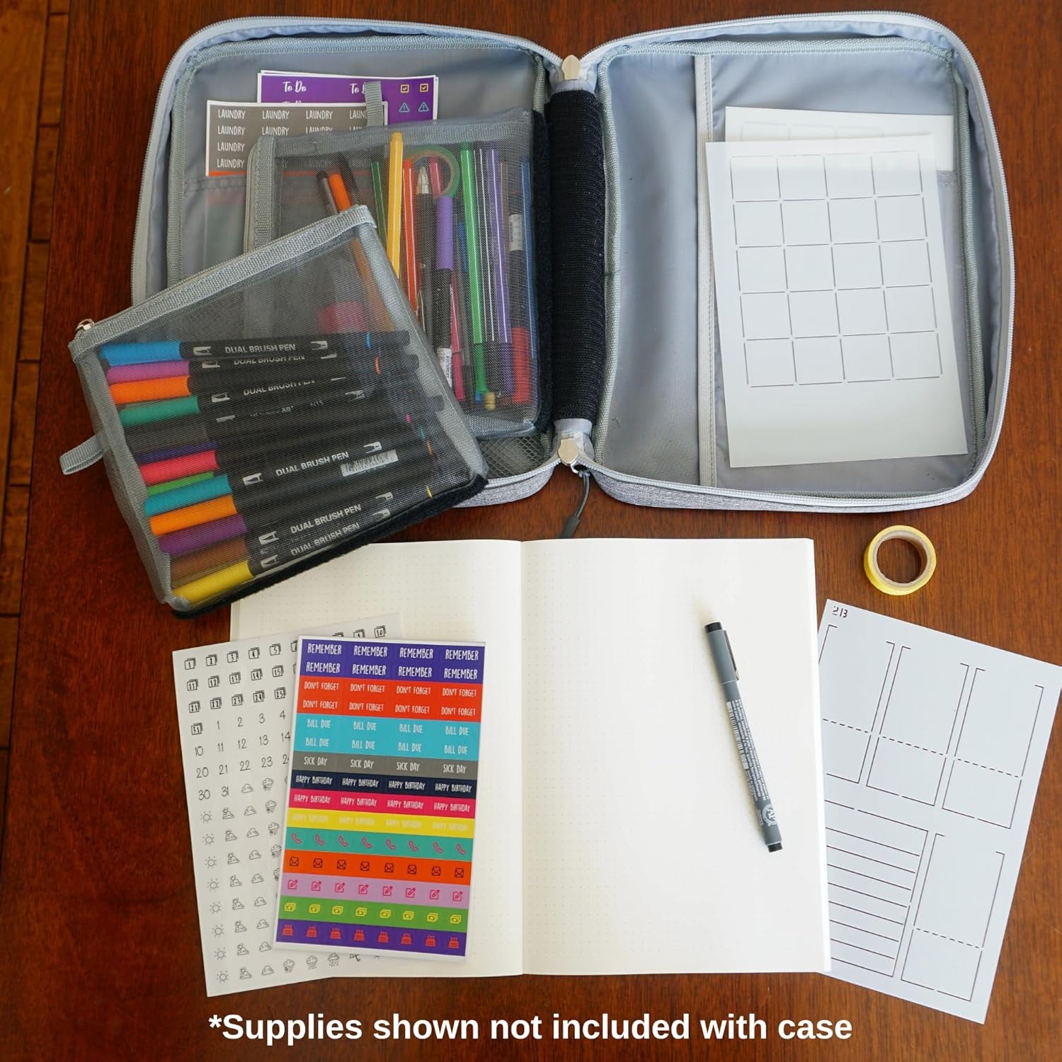 Journal Supplies Storage Case (Gray - Large) - Custom Travel Organizer Holder for B5 Planner, Pens, Journal Supplies and Accessories (Case Only - Supplies Not Included)