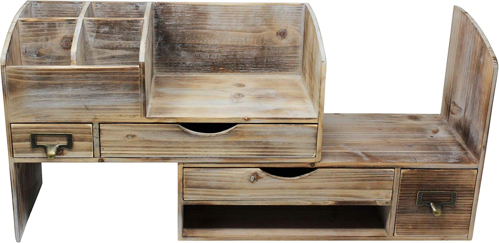 Large Adjustable Wooden Office Desk Organizer for Desktop, Tabletop, or Counter – Wood Storage Shelf Rack – for Office Supplies, Desk Accessories, or Mail - Barnwood (WO13)