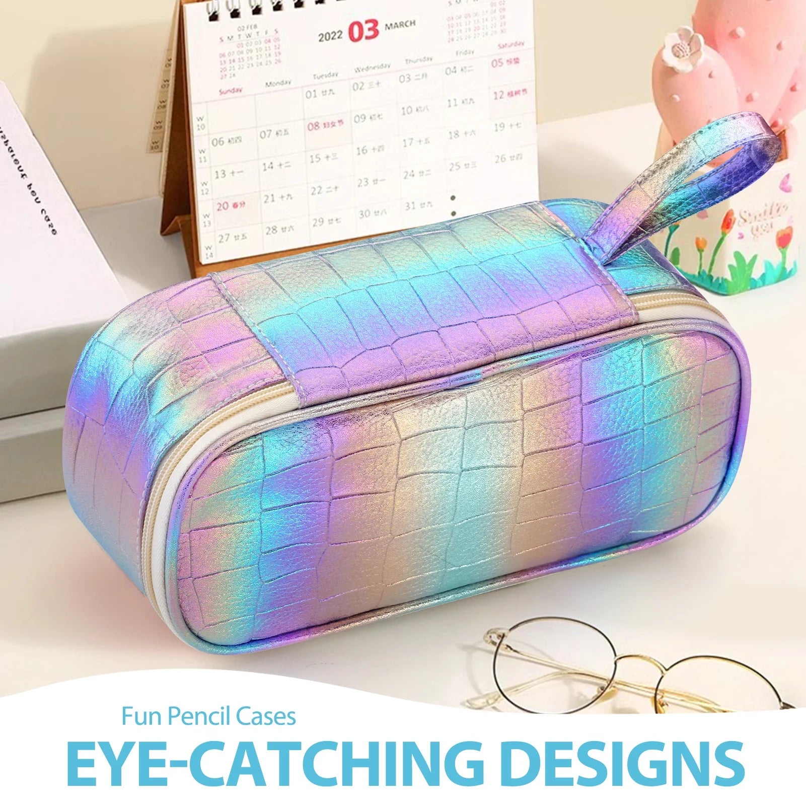 Pencil Case Large Capacity Pencil Pouch Handheld Pen Bag, Purple Pencil Case for Girls , Character Group Pencil Box for Kids School Supplies