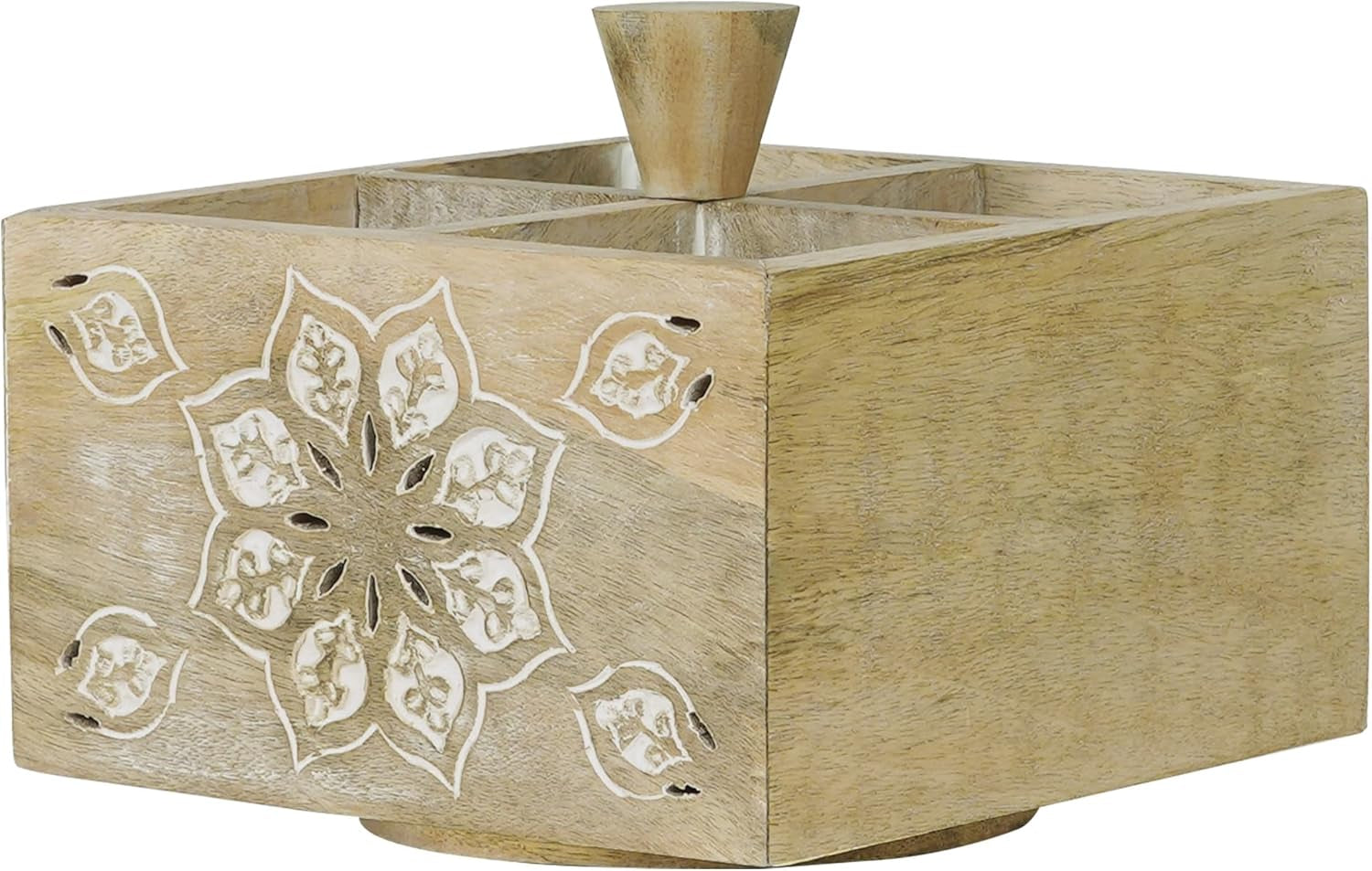 Spinning Wooden Pen Holder - Serena, Whitewash | Pencil Cups for Desktop Organization | Rustic Farmhouse Decor | Elegant Office Desk Accessories | 4 Storage Compartments