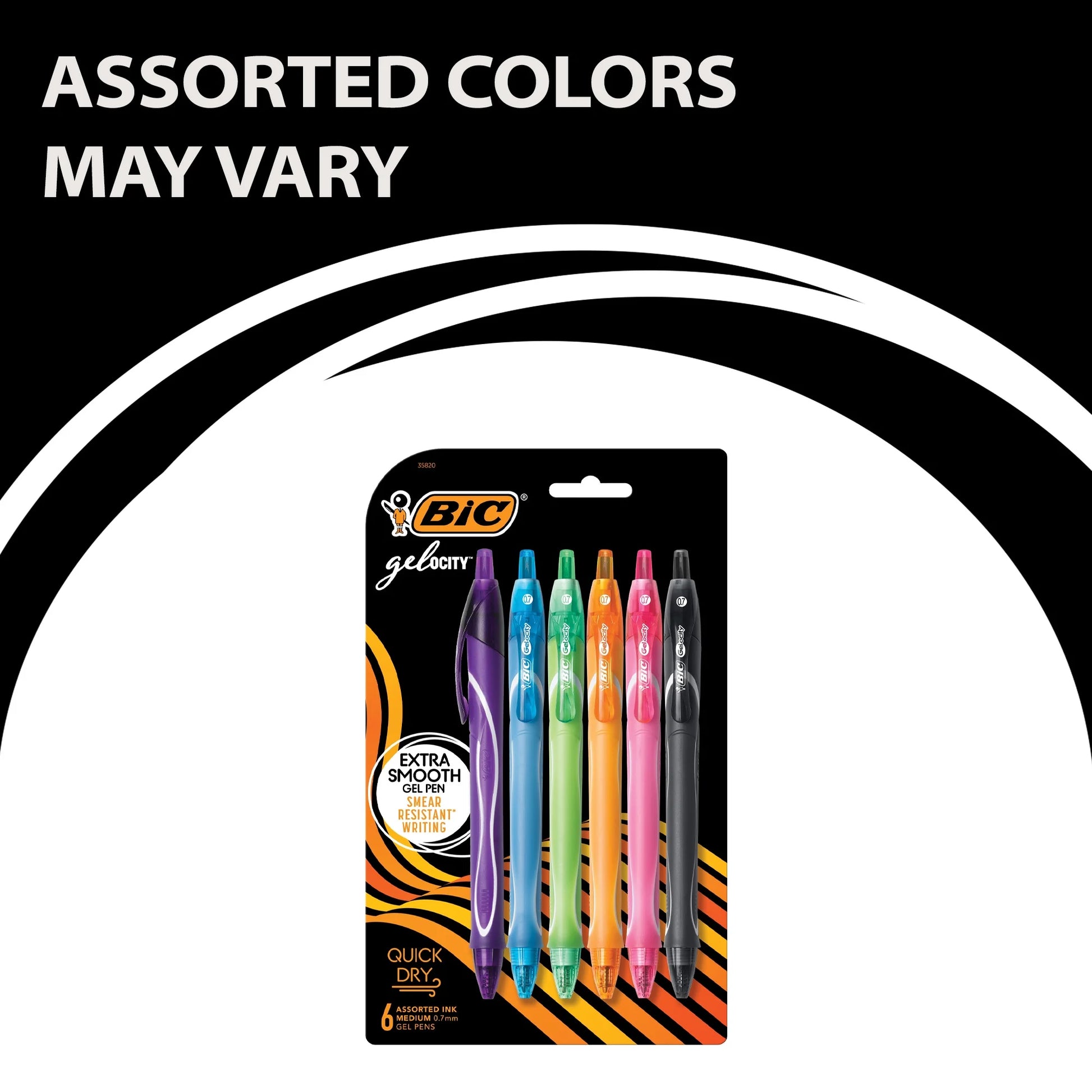 Gelocity Quick Dry Gel Pens, Medium Point (0.7Mm), Assorted Colors, 6-Count Pack