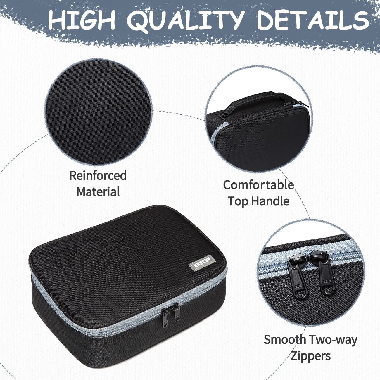 Large Pencil Case, Art Color Pencils Pouch with Detachable Layers Multiple Zip Pockets for School Office Stationary Organization Black