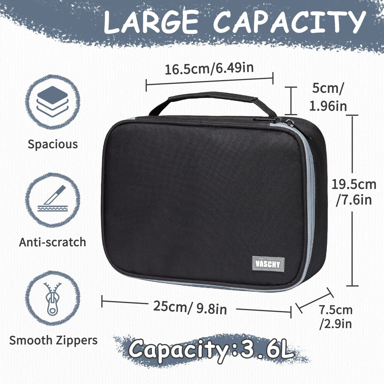 Large Pencil Case, Art Color Pencils Pouch with Detachable Layers Multiple Zip Pockets for School Office Stationary Organization Black
