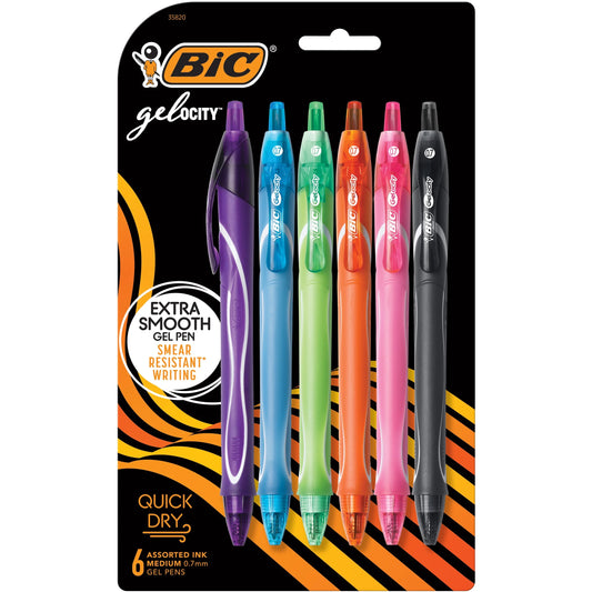Gelocity Quick Dry Gel Pens, Medium Point (0.7Mm), Assorted Colors, 6-Count Pack