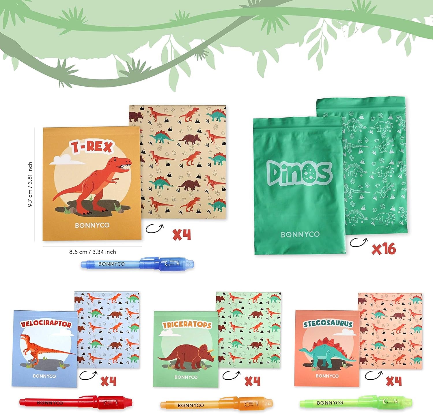 Invisible Ink Pen and Notebook Pack of 16 Dinosaur Party Favors for Kids | Spy Pen Dinosaur Birthday Party Supplies, Prizes for Kids | Magic Pen Birthday Party Favors, Prizes for Students