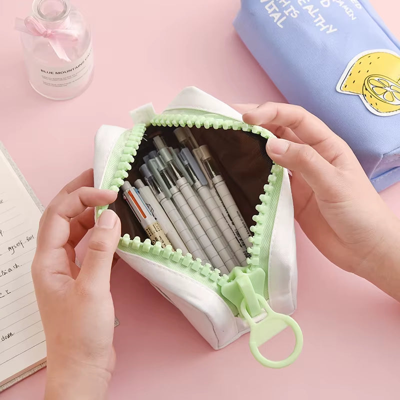 Big Zipper Fruit Pencil Bag Lemon Pineapple Canvas School Pencil Case Stationery Organizer Storage Bags for Pens Office A6628