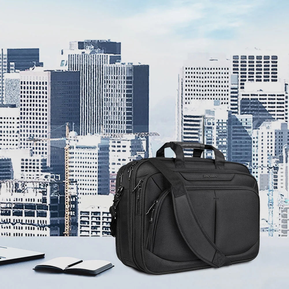 Laptop Bag for 17" Laptop Briefcase Water-Repellent Expandable Computer Bag Business Messenger Bag Shoulder Bag for School/Travel/Women/Men-Black