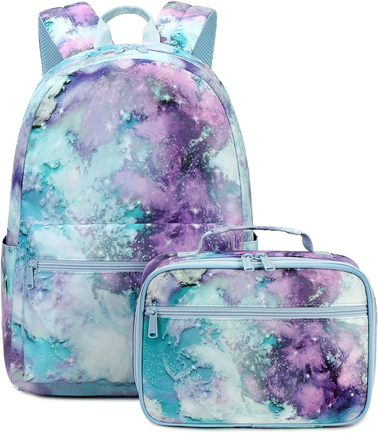 Lightweight Galaxy School Backpacks for Teen Girls Backpack with Lunch Bag (B Galaxy)