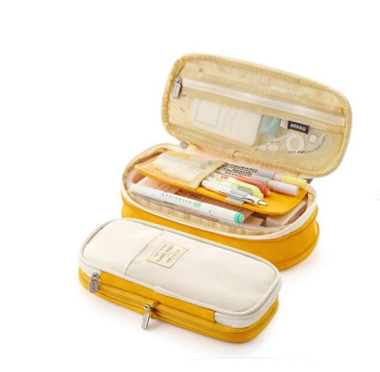 Double Zipper Pencil Case, Canvas, Multicolor