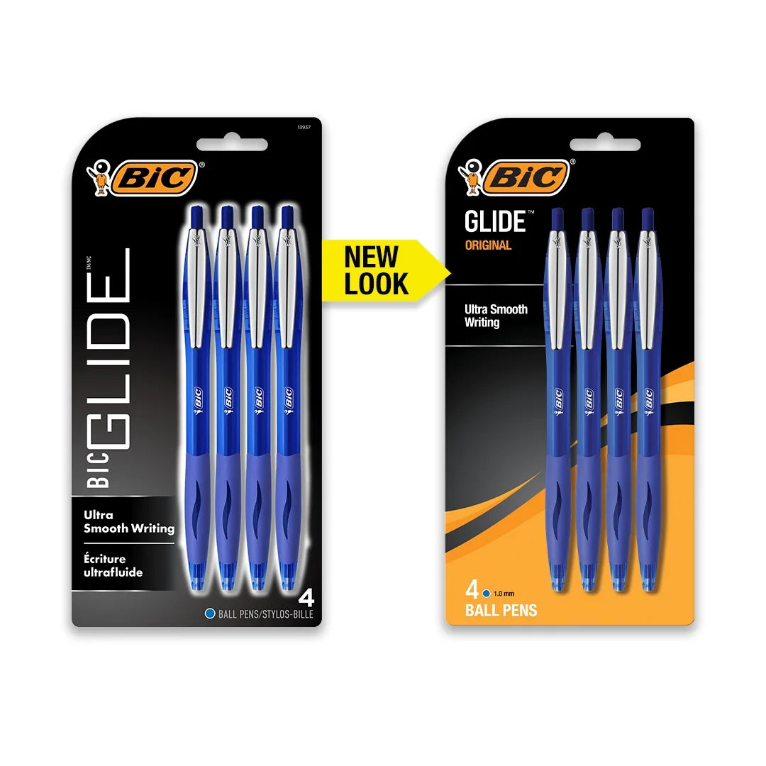 Glide Blue Retractable Ballpoint Pens, Medium Point, 1.0 Mm, Blue Ink, Pack of 4
