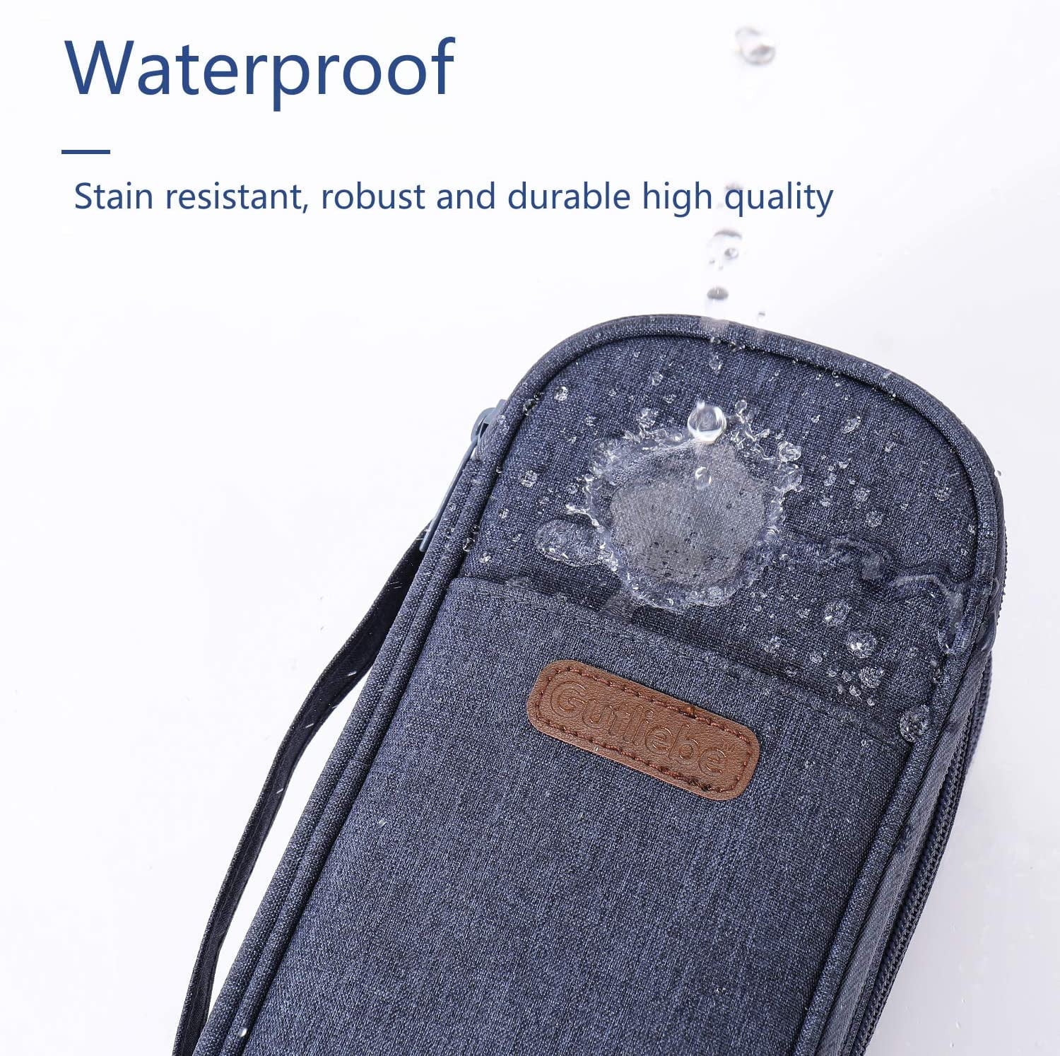 Oxford Cloth Pencil Case with Zipper Waterproof, Gray