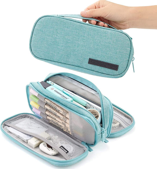 Pencil Case Big Capacity 3 Compartments Pencil Pouch Large Storage Pen Bag for Boys Girls Adults Students (Gray)