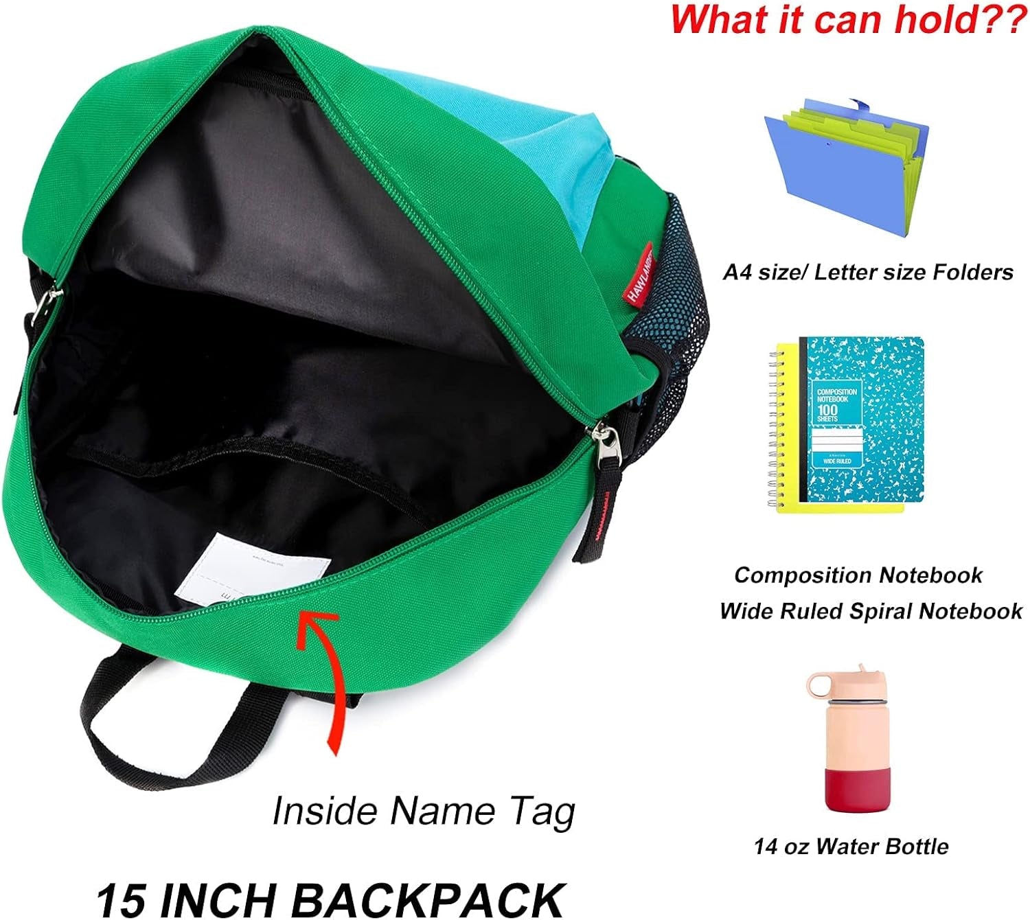 Little Kids Backpack for Boys Toddler School Bag Fits 3 to 6 Years Old, 15 Inch, Green Blue