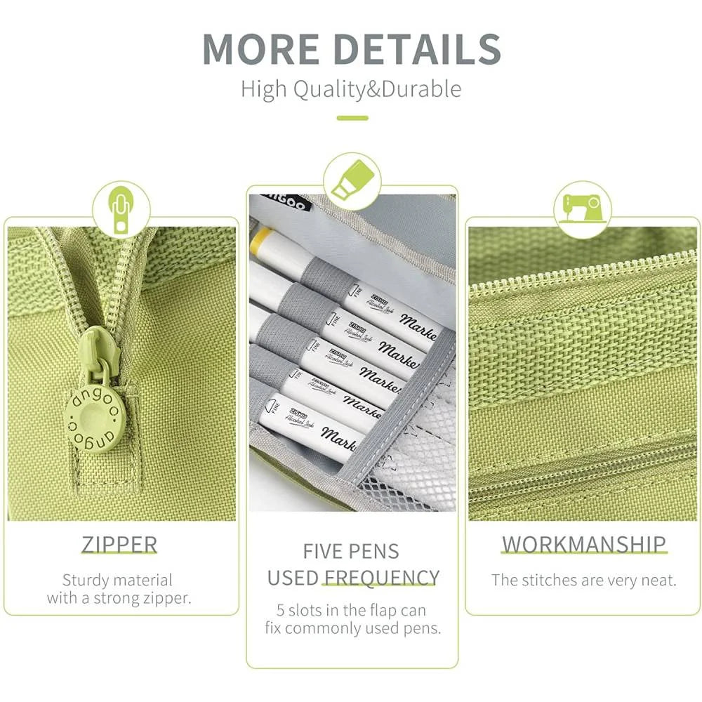 High Capacity Pencil Pen Case, Durable Pencil Bag Pouch Box Organizer Cases with Easy Grip Handle & Loop, Asthetic Supply for Girls Adults,Green