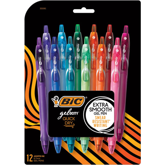 Gelocity Quick Dry Gel Pens, Medium Point (0.7Mm), Assorted Colors, 12-Count Pack