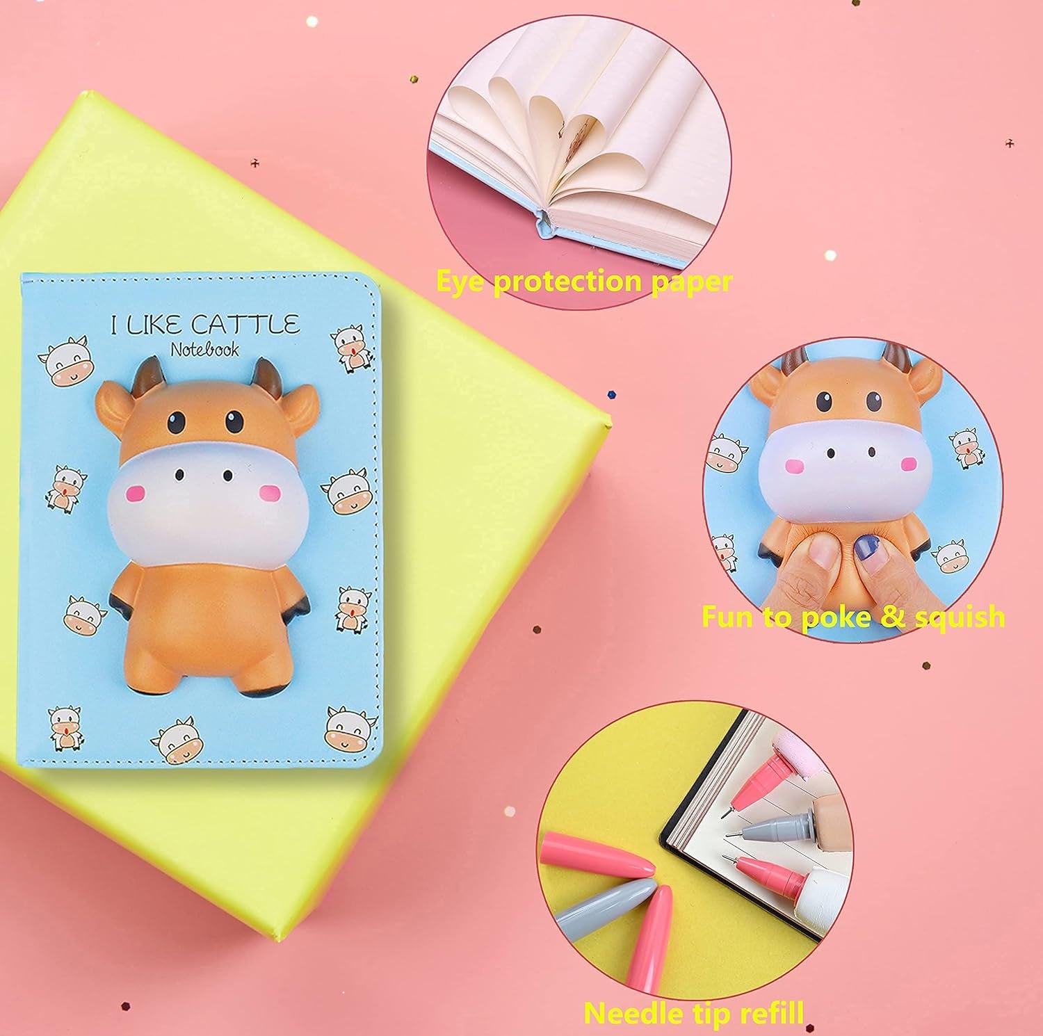 Notebook for Girls Notebooks with Squishy Animals Stress Relief Pen,Cute Decompression Journal for Women,Mouse Notebooks+One Pens
