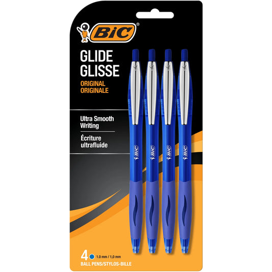 Glide Blue Retractable Ballpoint Pens, Medium Point, 1.0 Mm, Blue Ink, Pack of 4