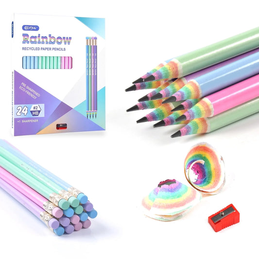 Pencils #2 Pre-Sharpened Pencils Number 2 Pencils School Pencils Kids Pencils with Erasers Rainbow Pencils Eco Pencils for School Supplies, 24 Pack