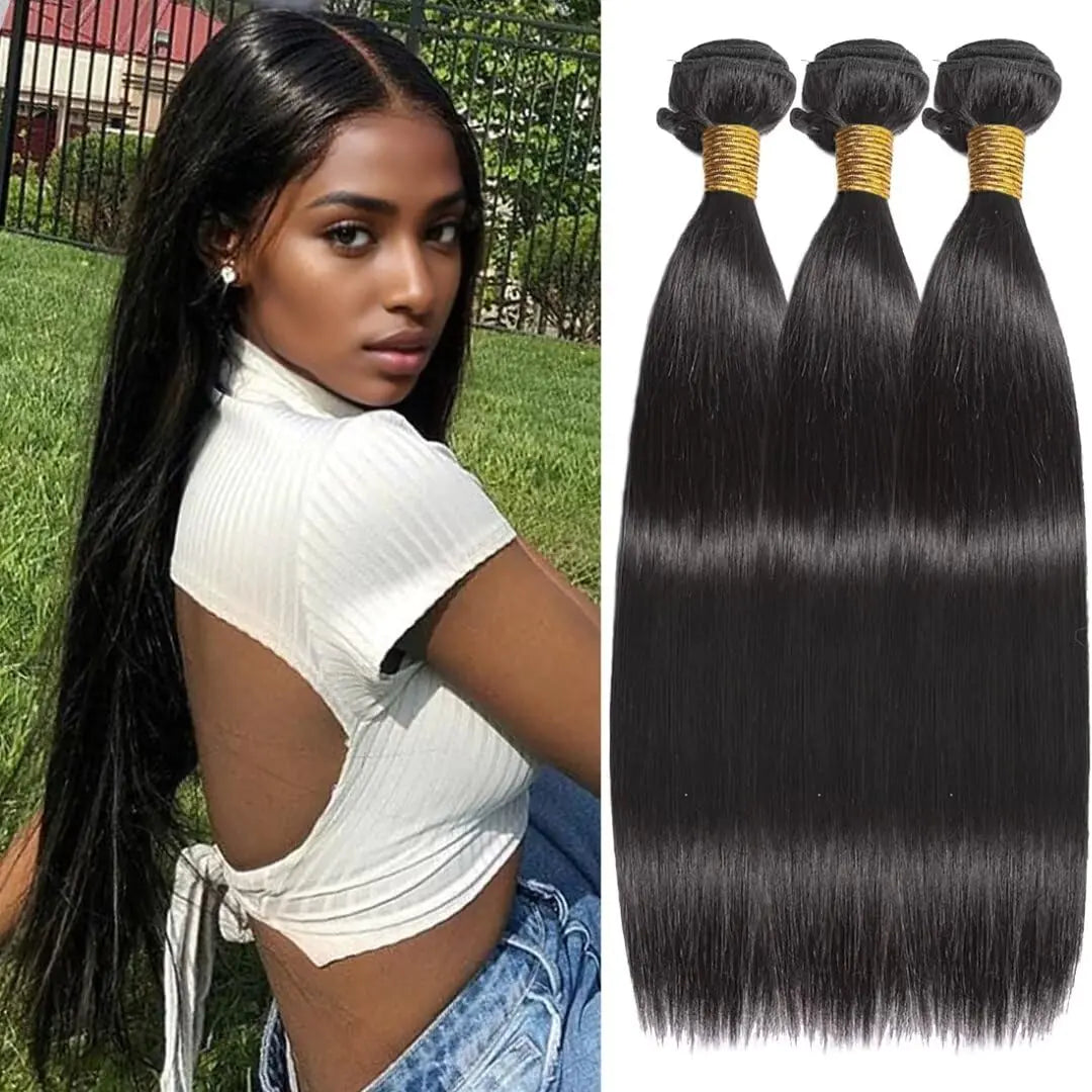 KODRHAR Human Hair Bundles 10 12 14 Inch Straight Bundles Human Hair 100% Unprocessed Nature Color Brazilian Virgin Straight Hair Bundles For Black Women Short Wigs 300g