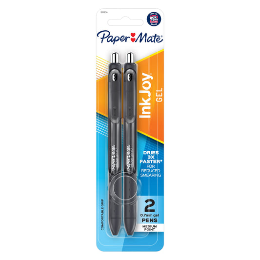 Paper Mate Inkjoy Retractable Gel Pens, Medium Point, Black, 2 Count