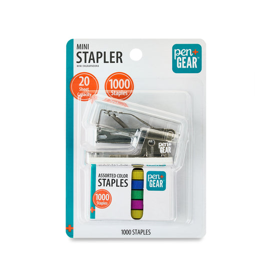 20-Sheet Mini Stapler with 1000 Staples, Clear