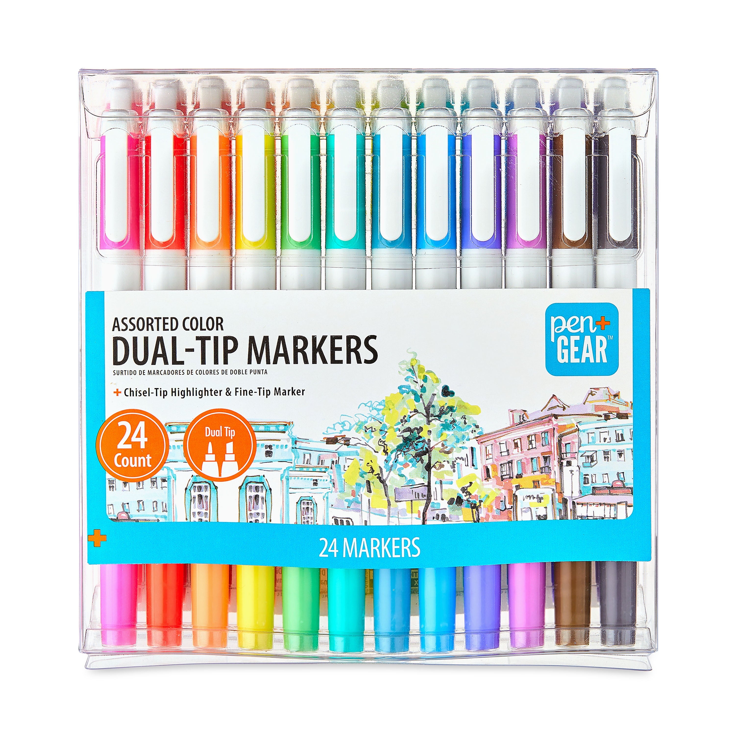 Fine & Chisel Dual-Tip Markers, Assorted Ink Colors, 24 Count – PapaSii ...