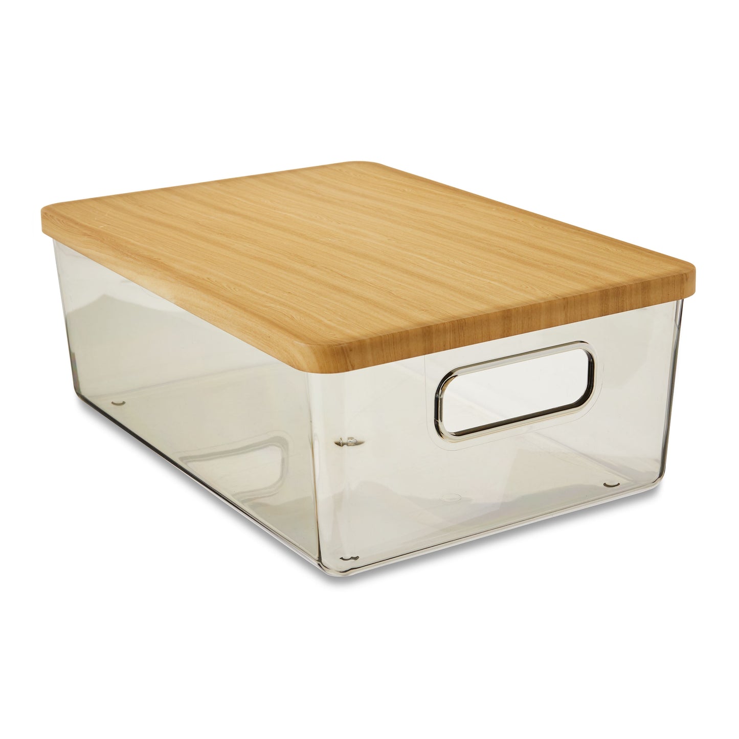Organizational Storage Box with Woodgrain Pattern Lid, Silver Gray