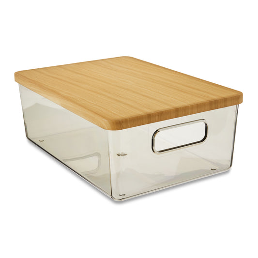 Organizational Storage Box with Woodgrain Pattern Lid, Silver Gray