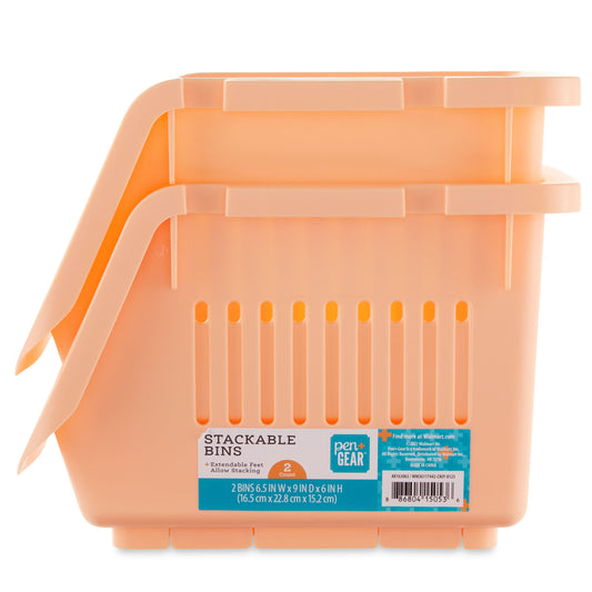 Pen + Gear Stackable Polypropylene, Plastic Storage Bins, Peach, 2 Count, All Ages