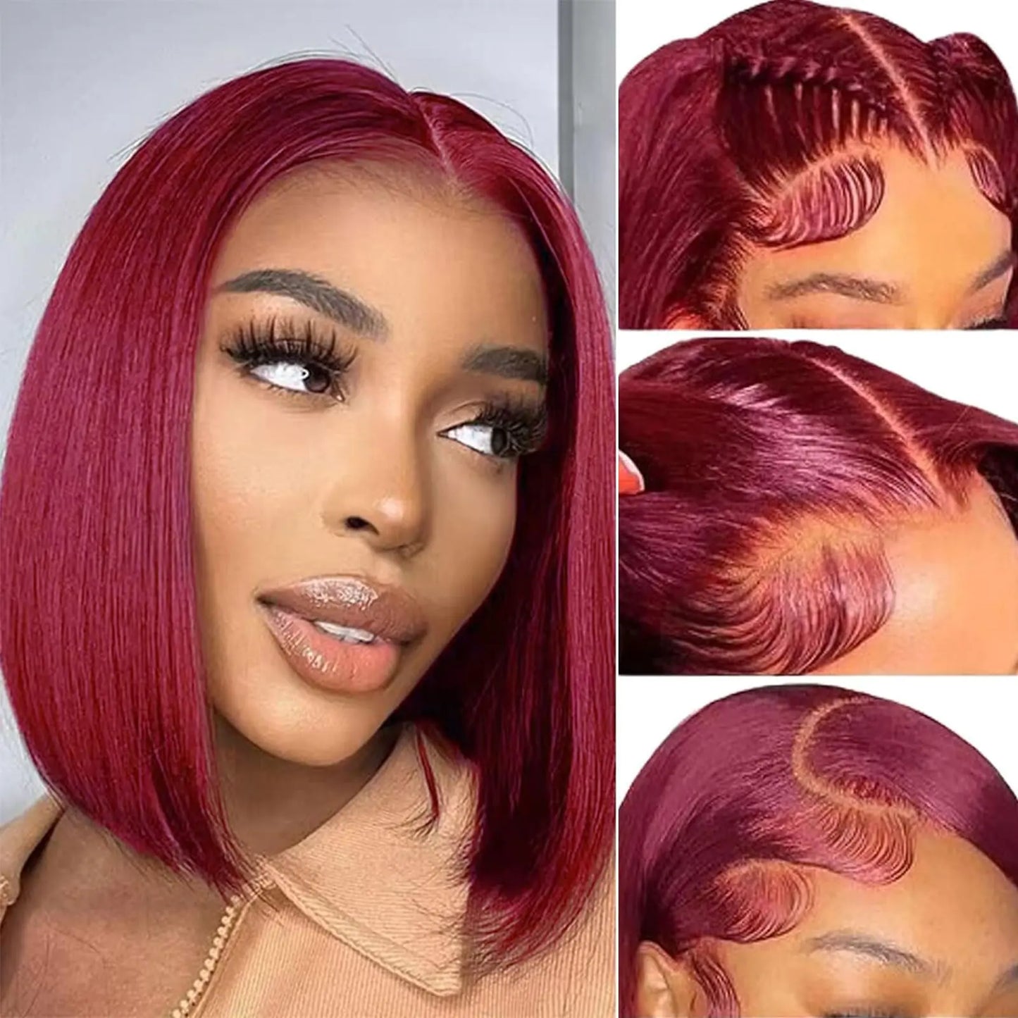 99j Burgundy Bob Wig Human Hair 13x4 HD Lace Front Wigs for Black Women Burgundy Straight Short Bob Wig Human Hair Pre Plucked 180% Density Transpaent Lace Frontal Wig 99j Wine Red Short Bob 10 inch