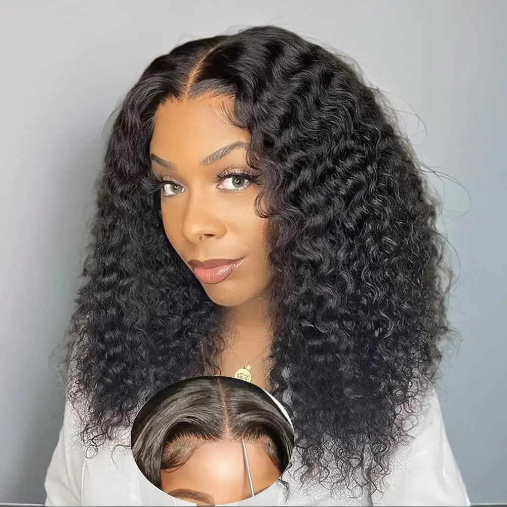 ACQUET 13x4 Curly Bob Wig Human Hair Water Wave HD Lace Front Bob Wigs Curly Human Hair Wig For Women Wet And Wavy Wigs 180% Density Wear And Go Glueless Wig Pre Plucked Pre Cut (10 Inch)