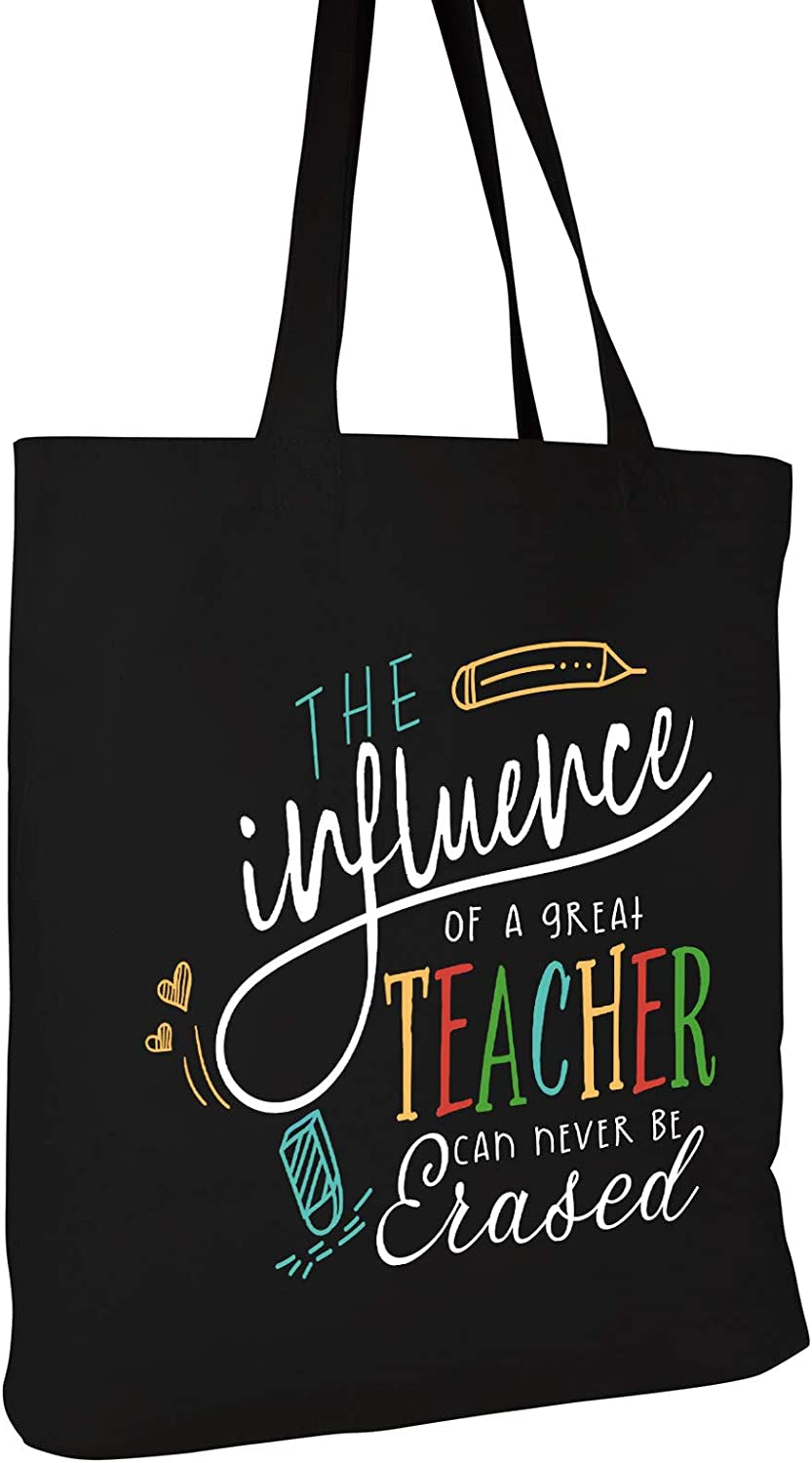 Teacher Gifts for Women Teacher Bag for Appreciation Week Valentines Day Birthday Graduation Christmas Thank You Black Cotton Canvas Tote Shoulder Bag with Interior Pocket