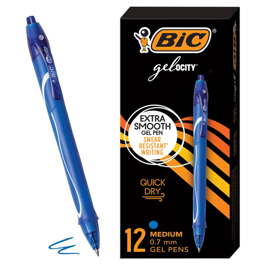 Gel-Ocity Retractable Quick Dry Gel Pen, Medium Point, Blue, 12-Count